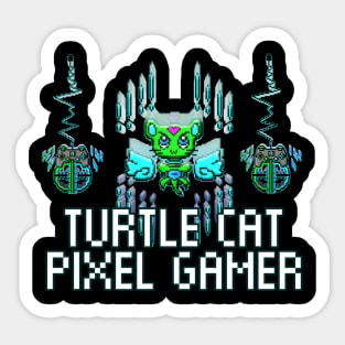 Turtle Lover Pixel Cat 8 Bit Gamer Sticker